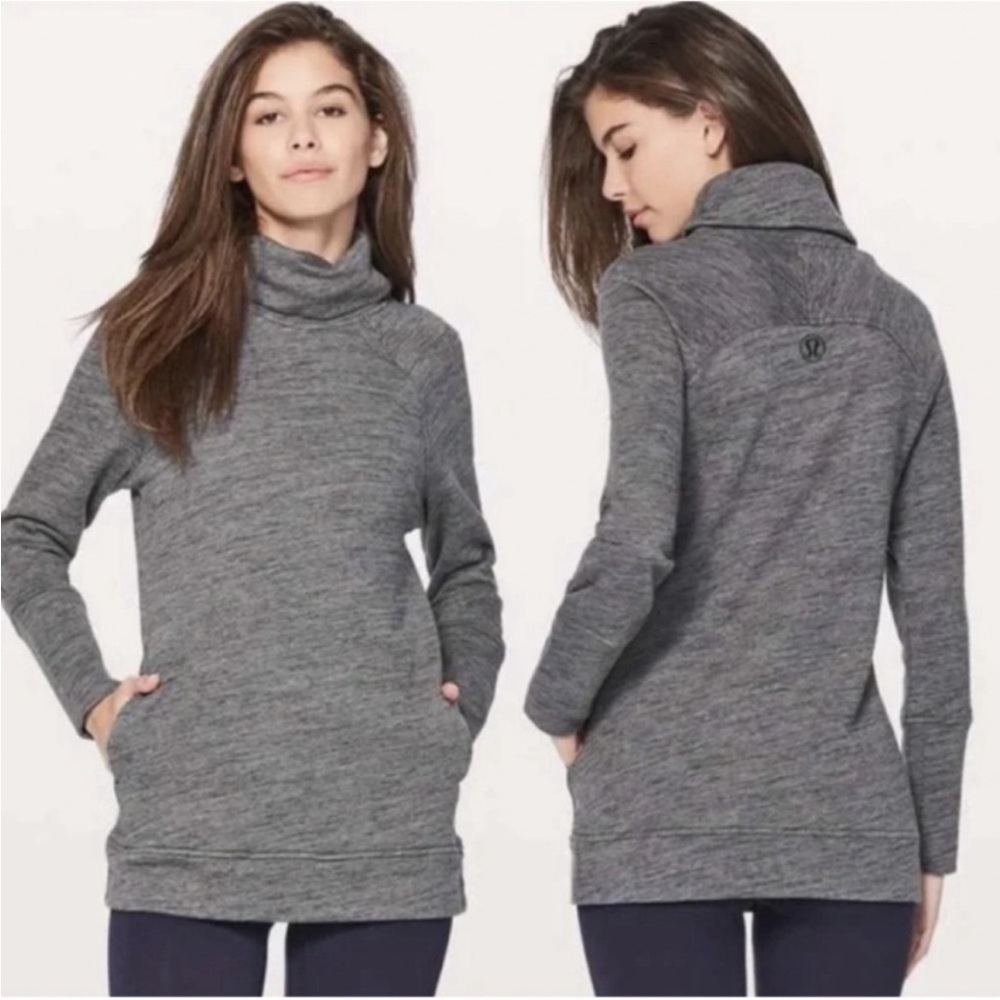 Lululemon To You Tunic Mock Neck Turtleneck Sweatshirt Heathered Grey 8